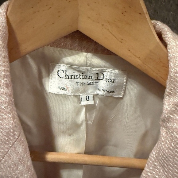 Vintage 90s Christian Dior Single Blazer Skirt Suit Pink Houndstooth Set Size 8 - Picture 2 of 6